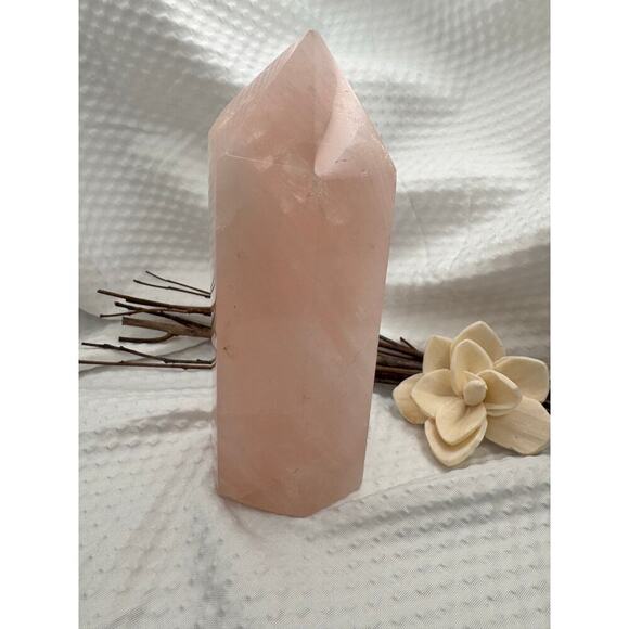 XL 5.75” Rose Quartz Tower 1.5lb Polished Pink Crystal Point for Love & Healing - Picture 3 of 9